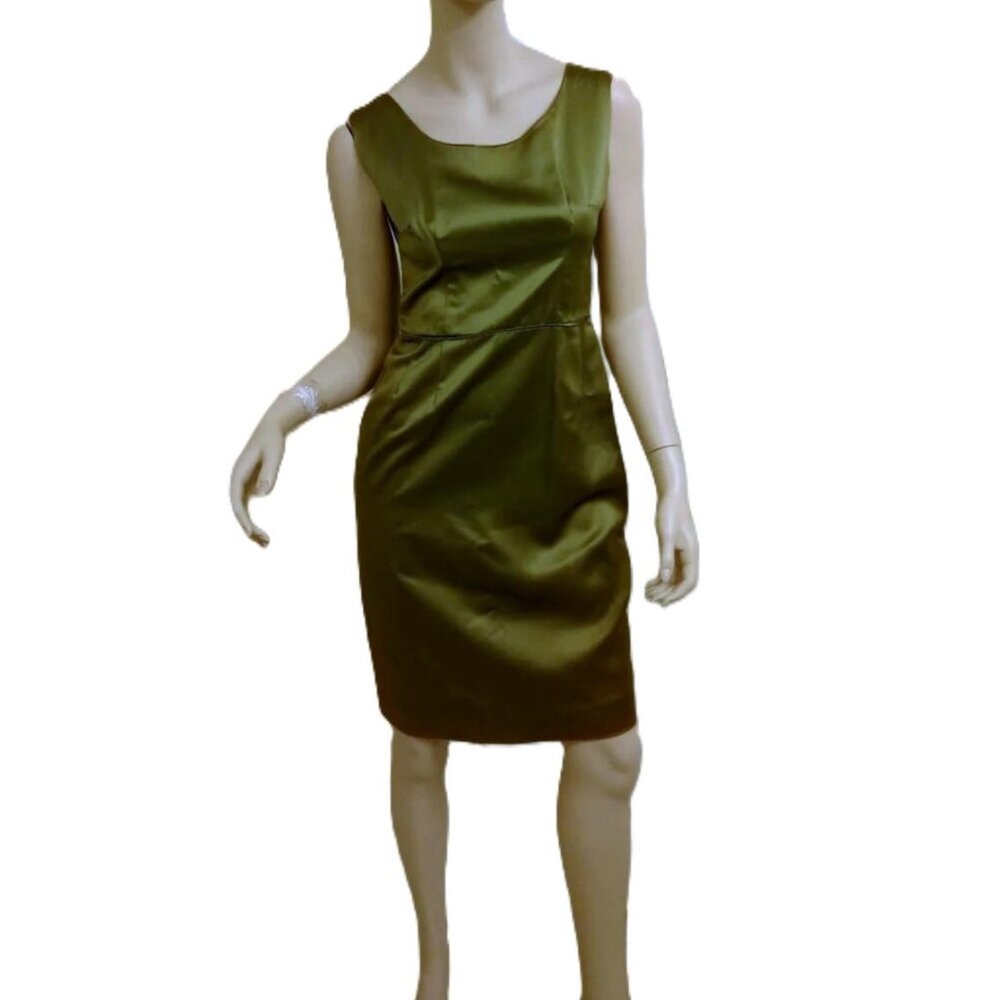 Vintage 50s 60s Satin Dress Green Sleeveless Small Olive Halloween Costume